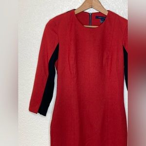 French Connection Vintage Chic Midi Fitted Dress 3/4 Sleeves Exposed Zipper